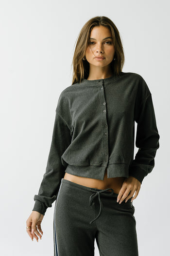 Stacey Button Up Sweater in Charcoal