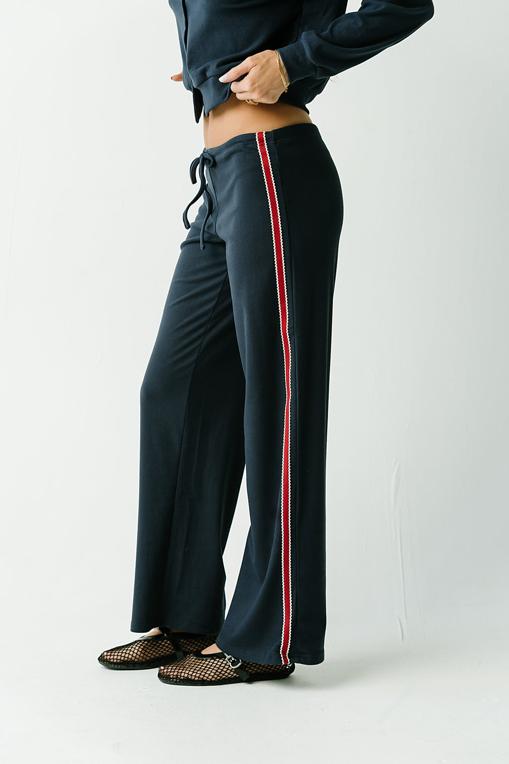 Stacey Stripe Trousers in Navy