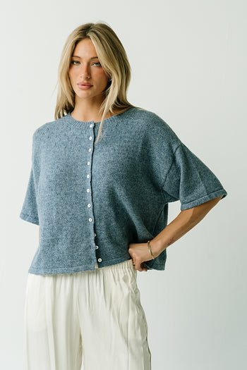Monroe Pointelle Cardigan in Denim