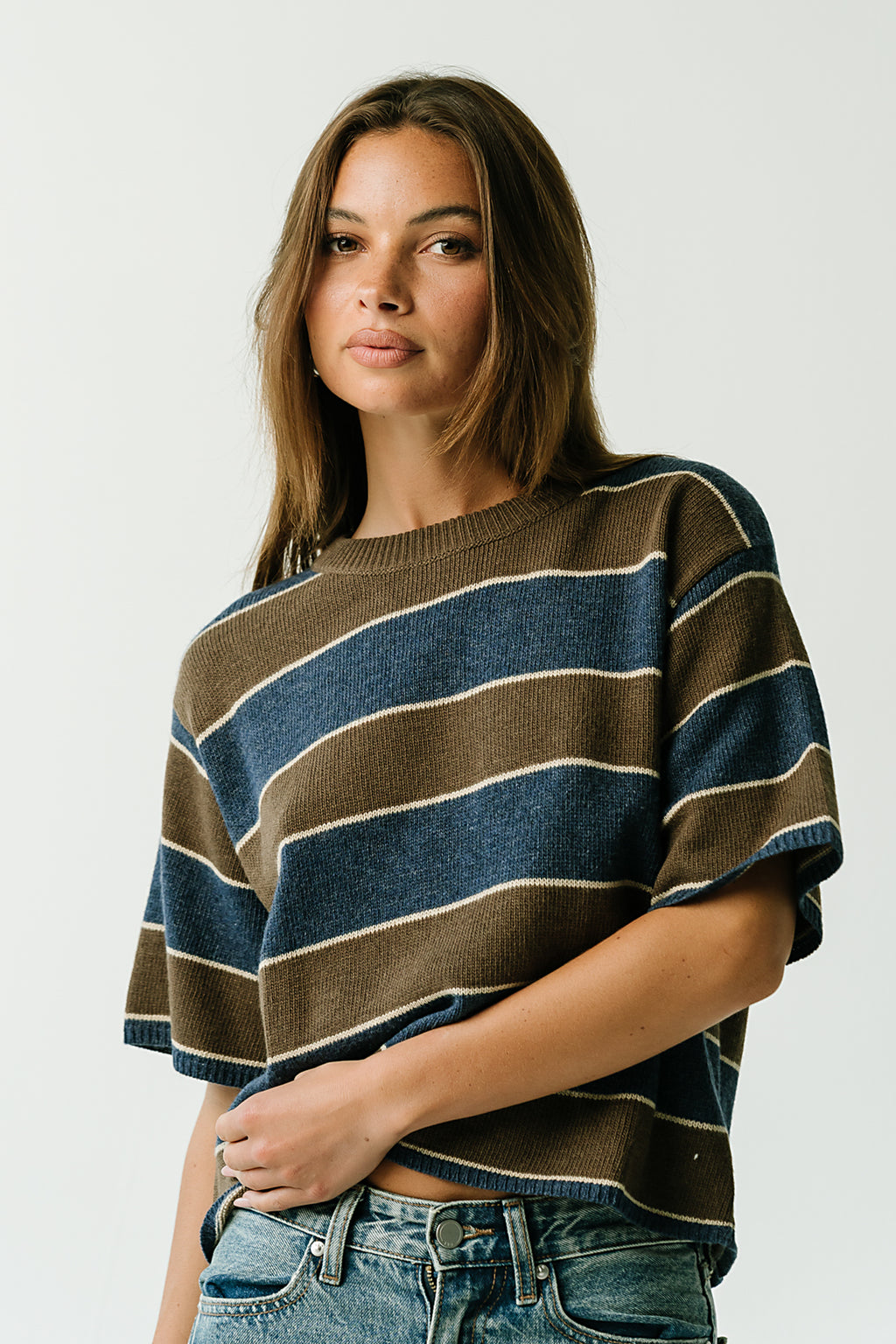 Tracy Striped Sweater Tee in Brown
