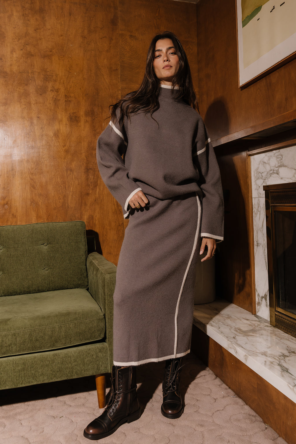 Avani Contrast Sweater Skirt in Stone