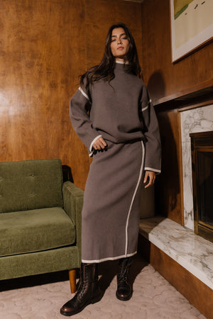 Avani Contrast Sweater Skirt in Stone