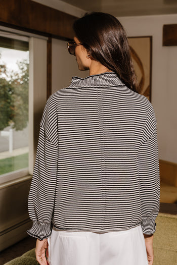 Isabel Mock Neck Striped Sweater in Black