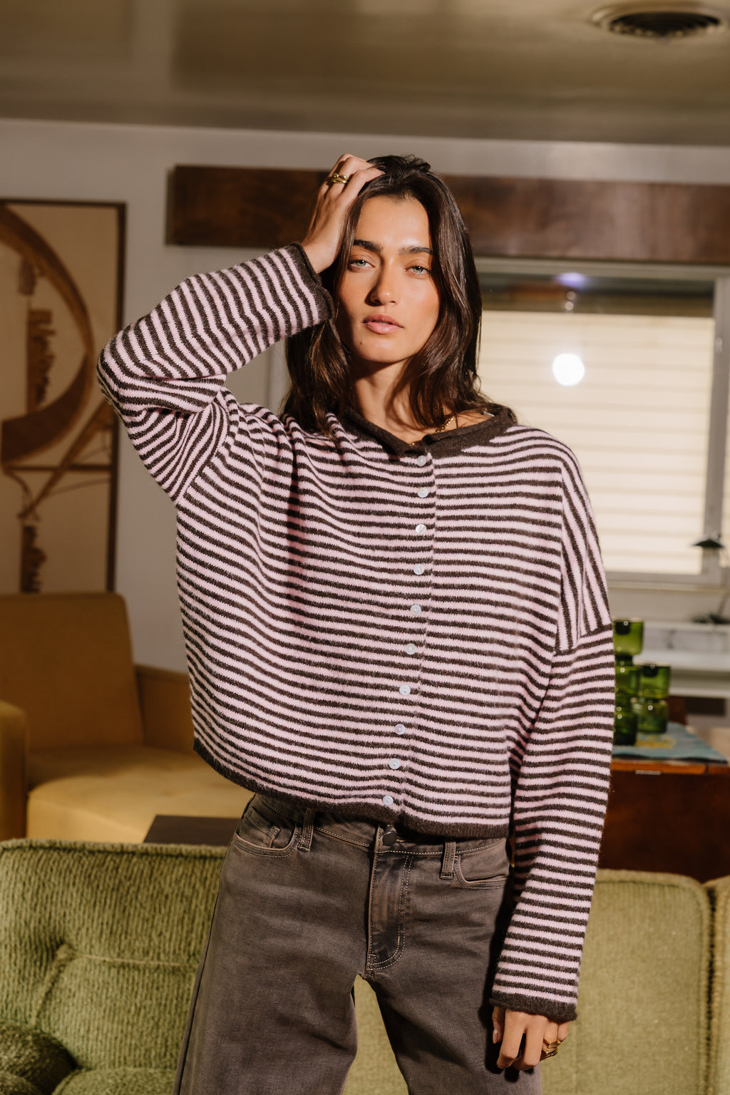 Miriam Striped Cardigan in Pink