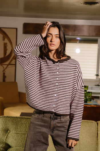 Miriam Striped Cardigan in Pink