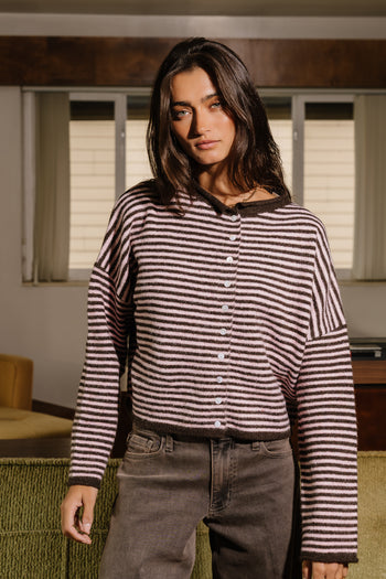 Miriam Striped Cardigan in Pink