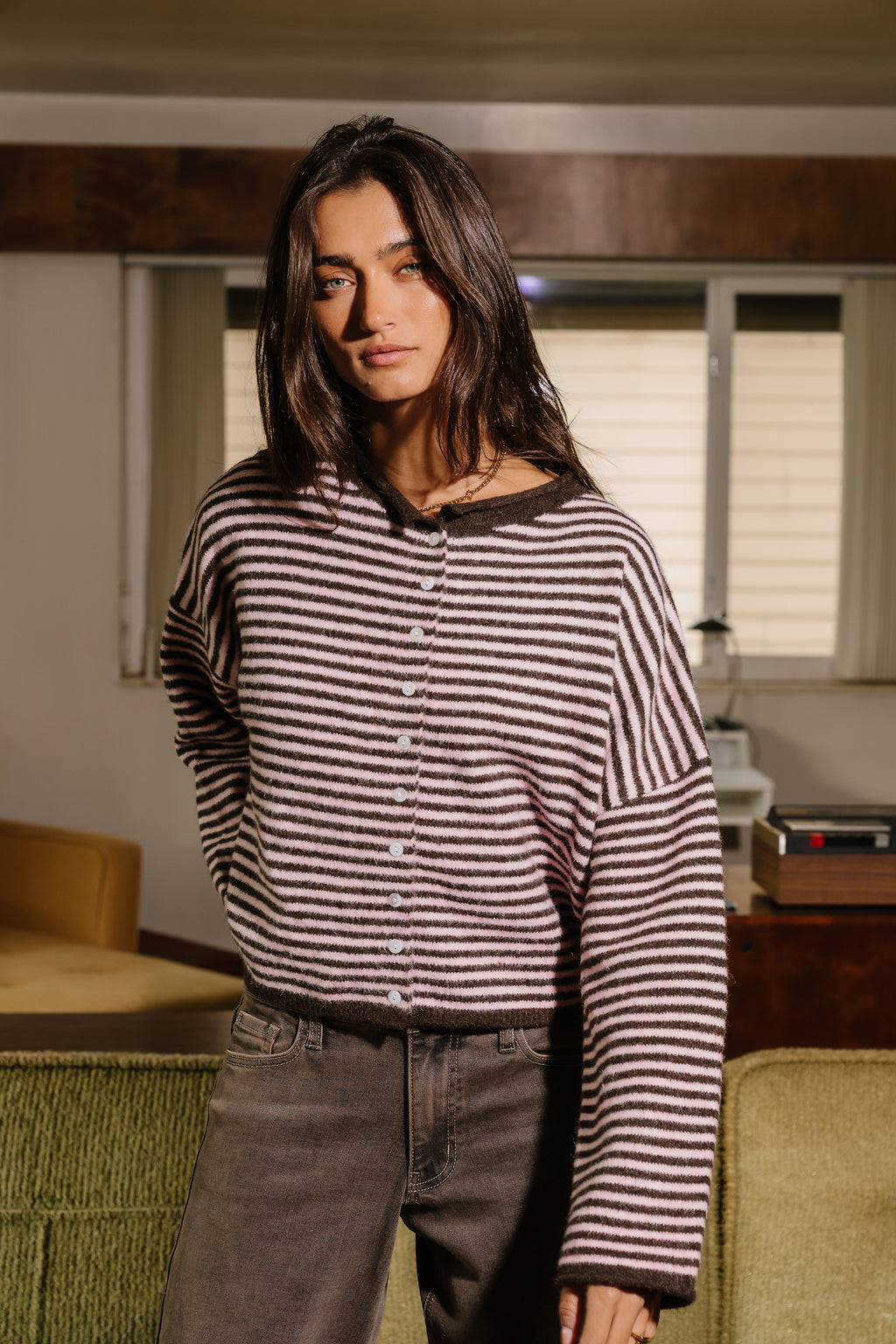 Miriam Striped Cardigan in Pink