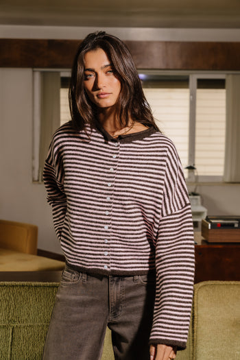 Miriam Striped Cardigan in Pink