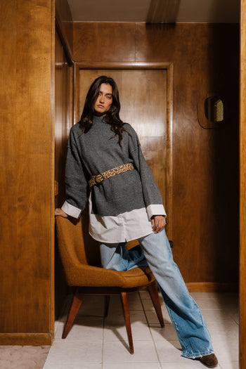 Lizzie Mixed Media Sweater in Charcoal