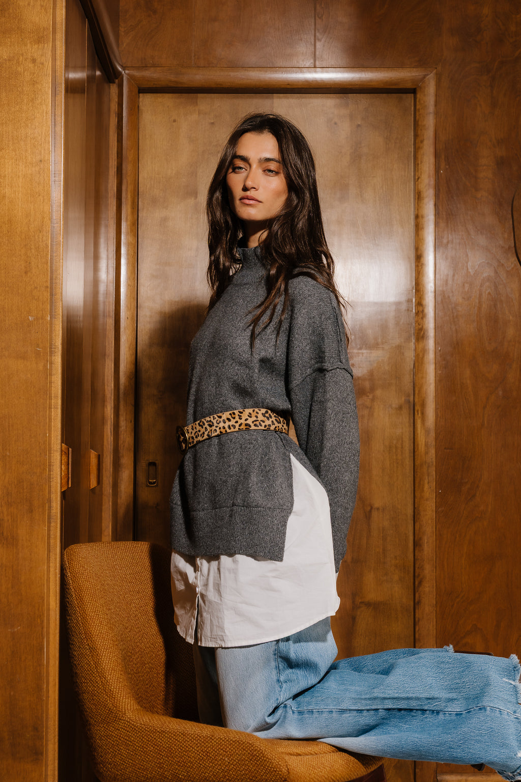 Lizzie Mixed Media Sweater in Charcoal