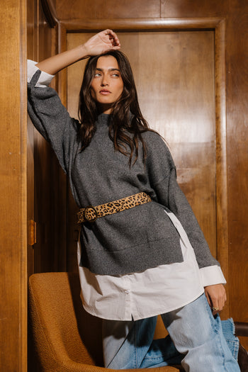 Lizzie Mixed Media Sweater in Charcoal