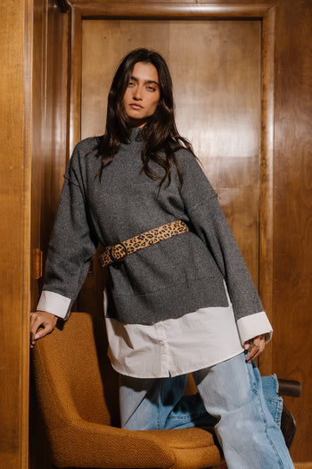 Lizzie Mixed Media Sweater in Charcoal