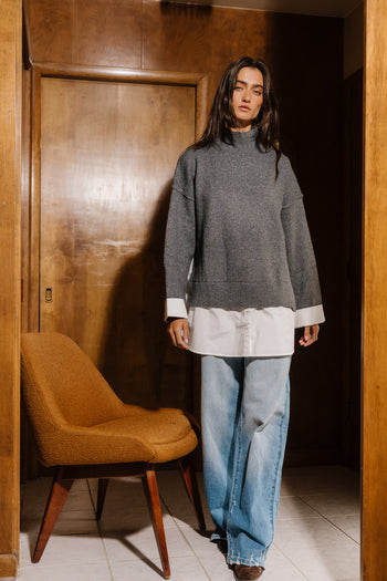 Lizzie Mixed Media Sweater in Charcoal