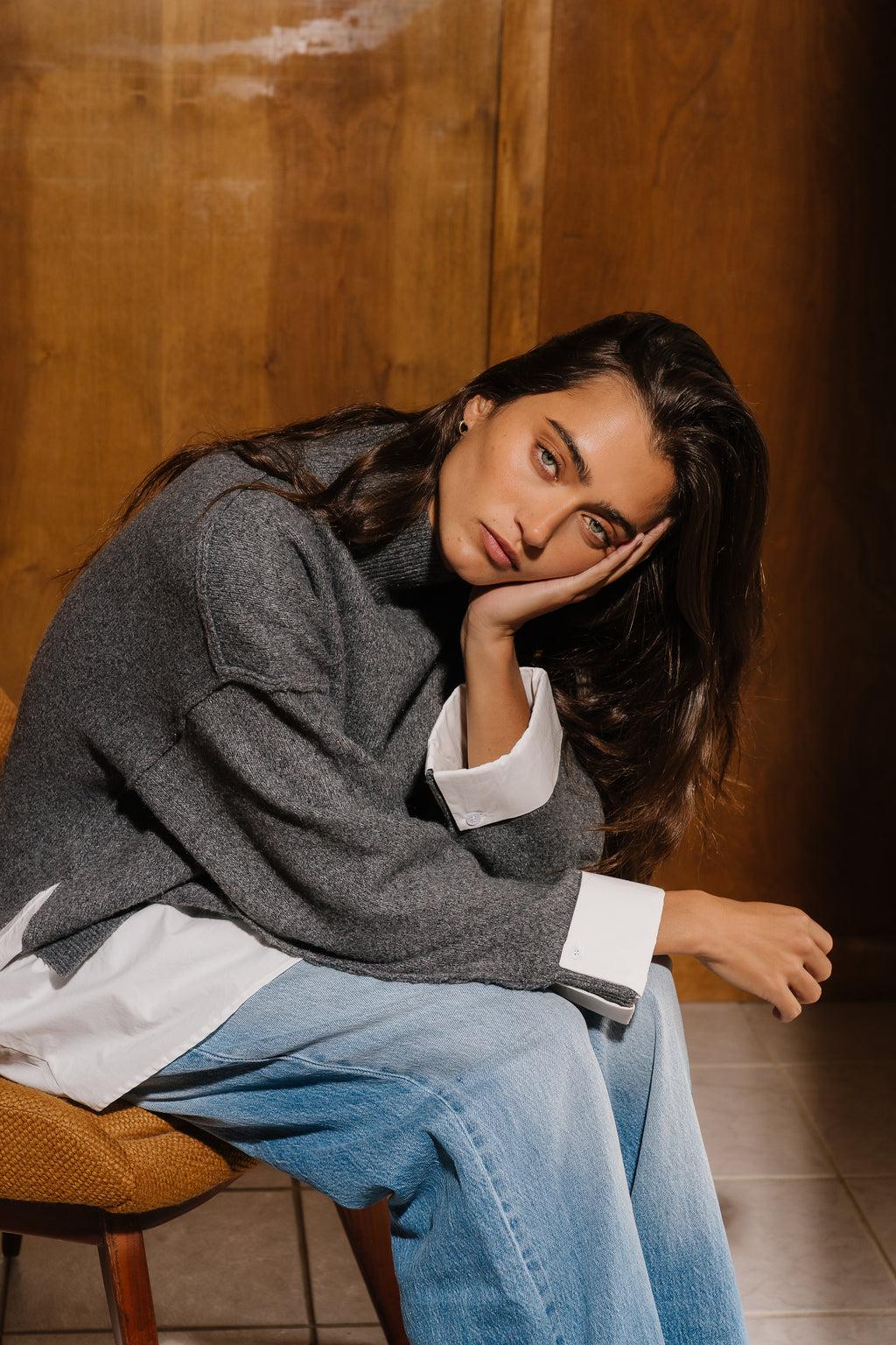 Lizzie Mixed Media Sweater in Charcoal