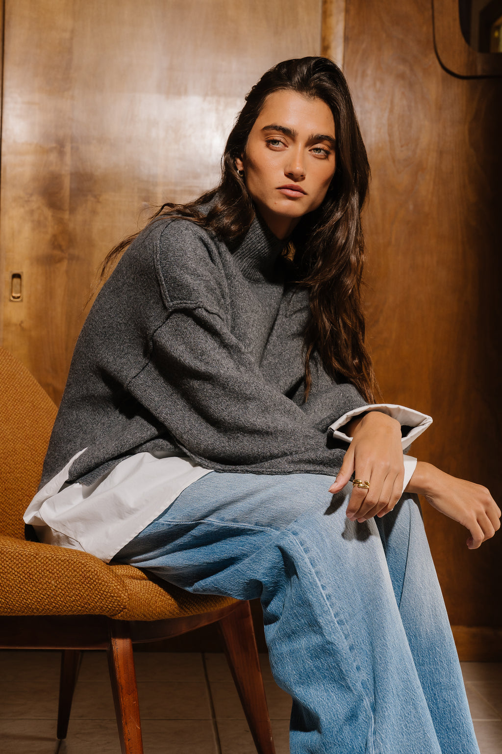Lizzie Mixed Media Sweater in Charcoal