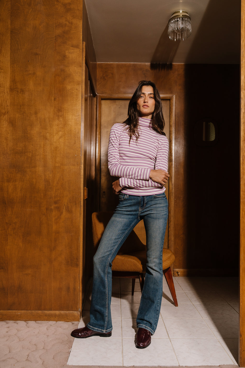 Kaden Striped Turtleneck Top in Lavender