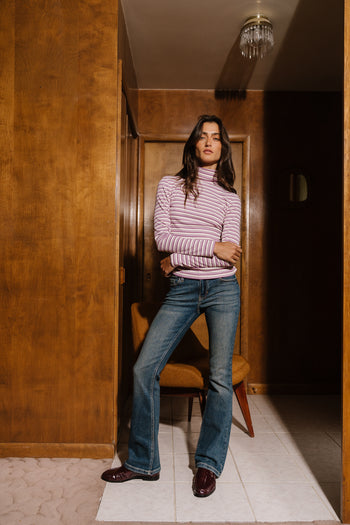 Kaden Striped Turtleneck Top in Lavender