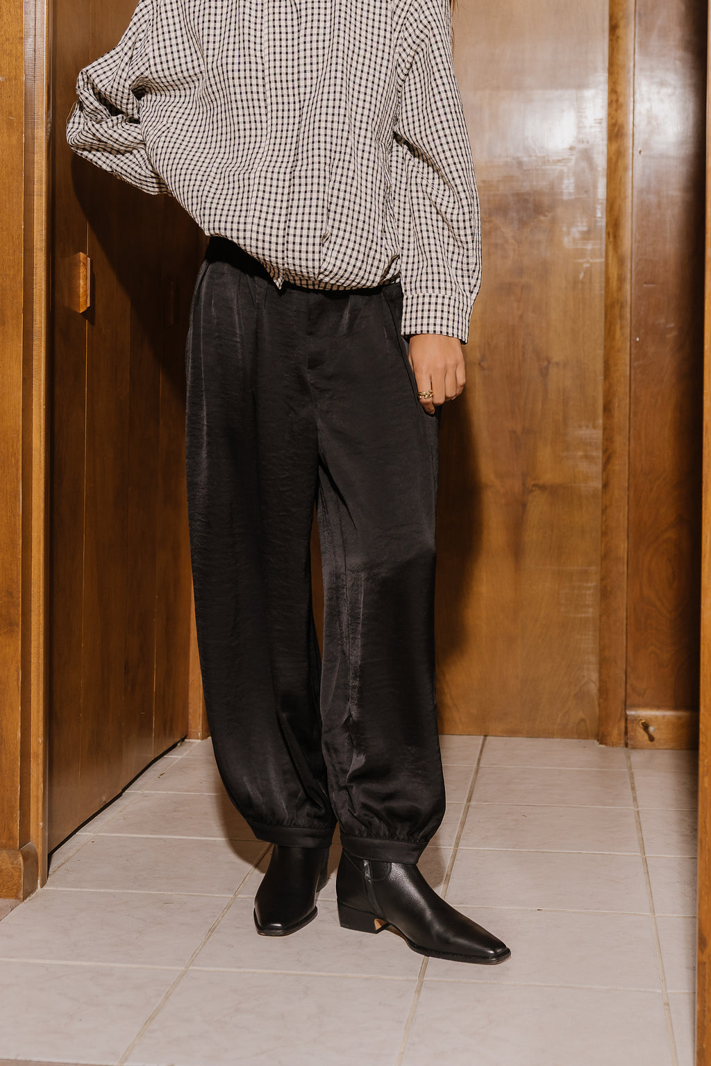 Barbara Satin Balloon Pants in Black