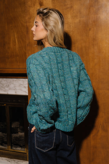 Sage Marled Cable Knit Sweater Top