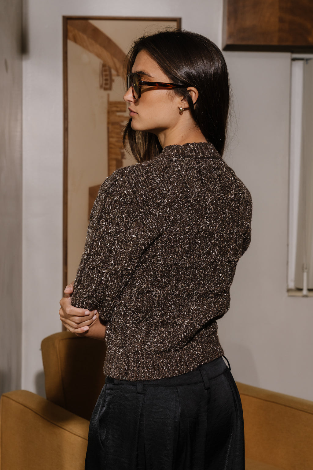 Annissa Button Sweater in Brown