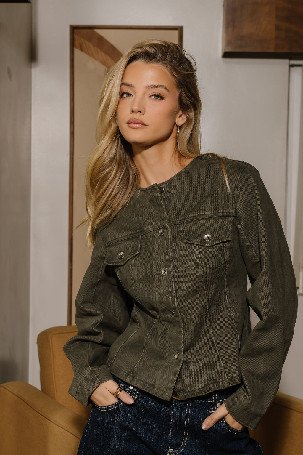 Bailey Collarless Denim Jacket