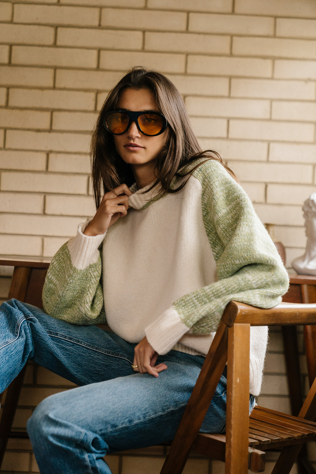 Sasha Oversized Color block Sweater in Green