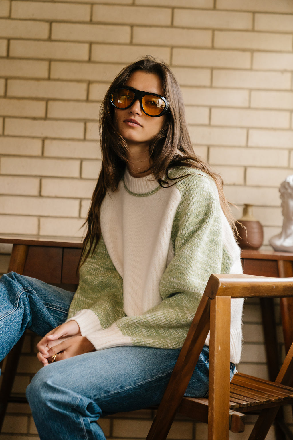 Sasha Oversized Color block Sweater in Green