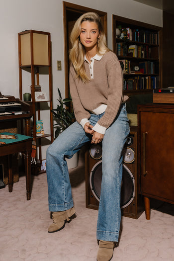 Zinnia Crochet Sweater in Tan