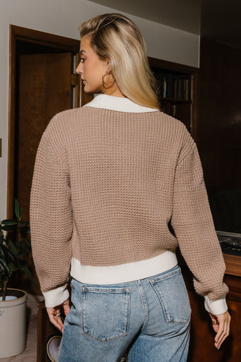 Zinnia Crochet Sweater in Tan