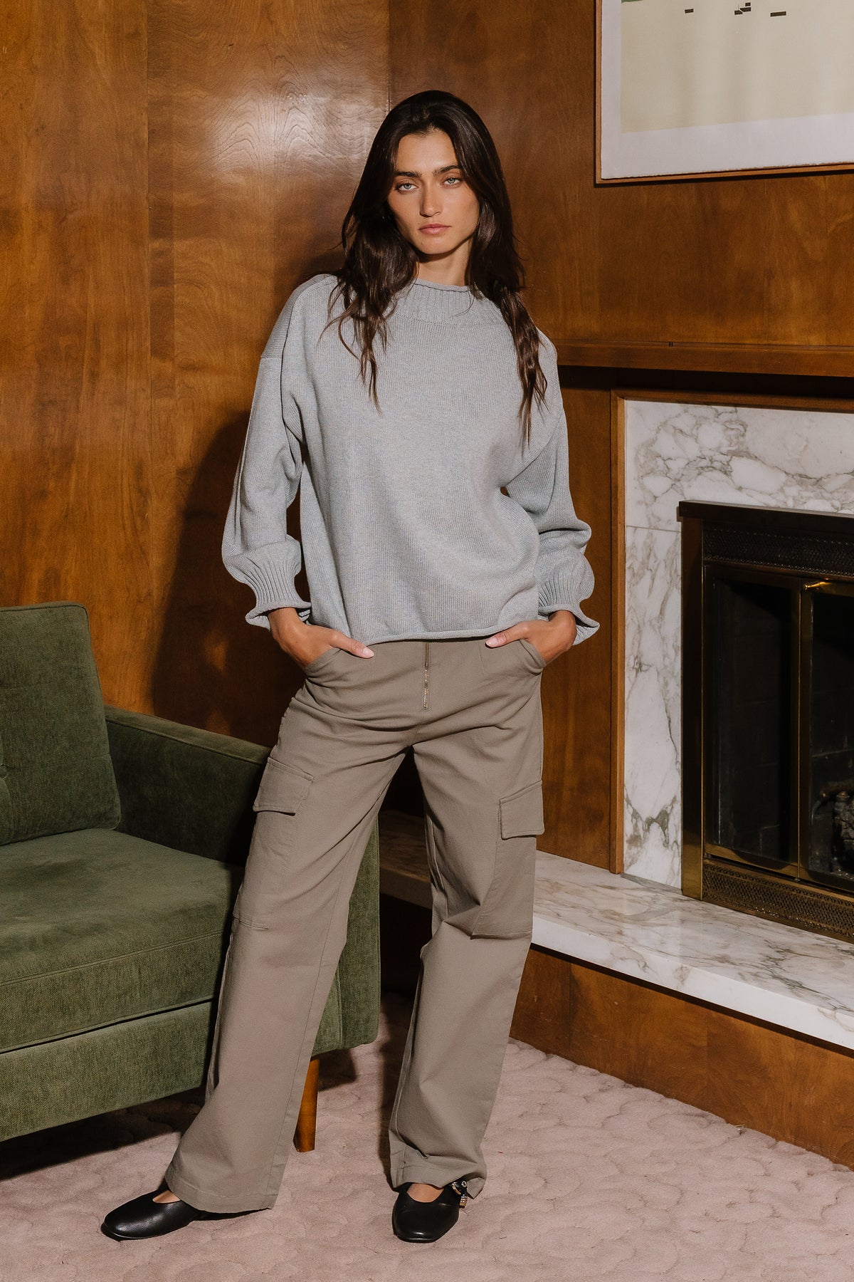 Isabel Mock Neck Sweater in Heather Grey