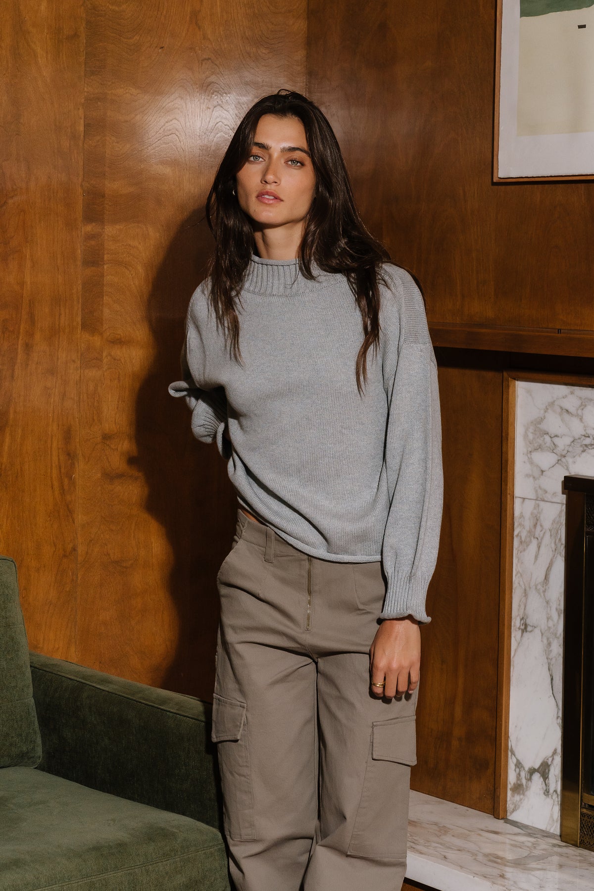 Isabel Mock Neck Sweater in Heather Grey
