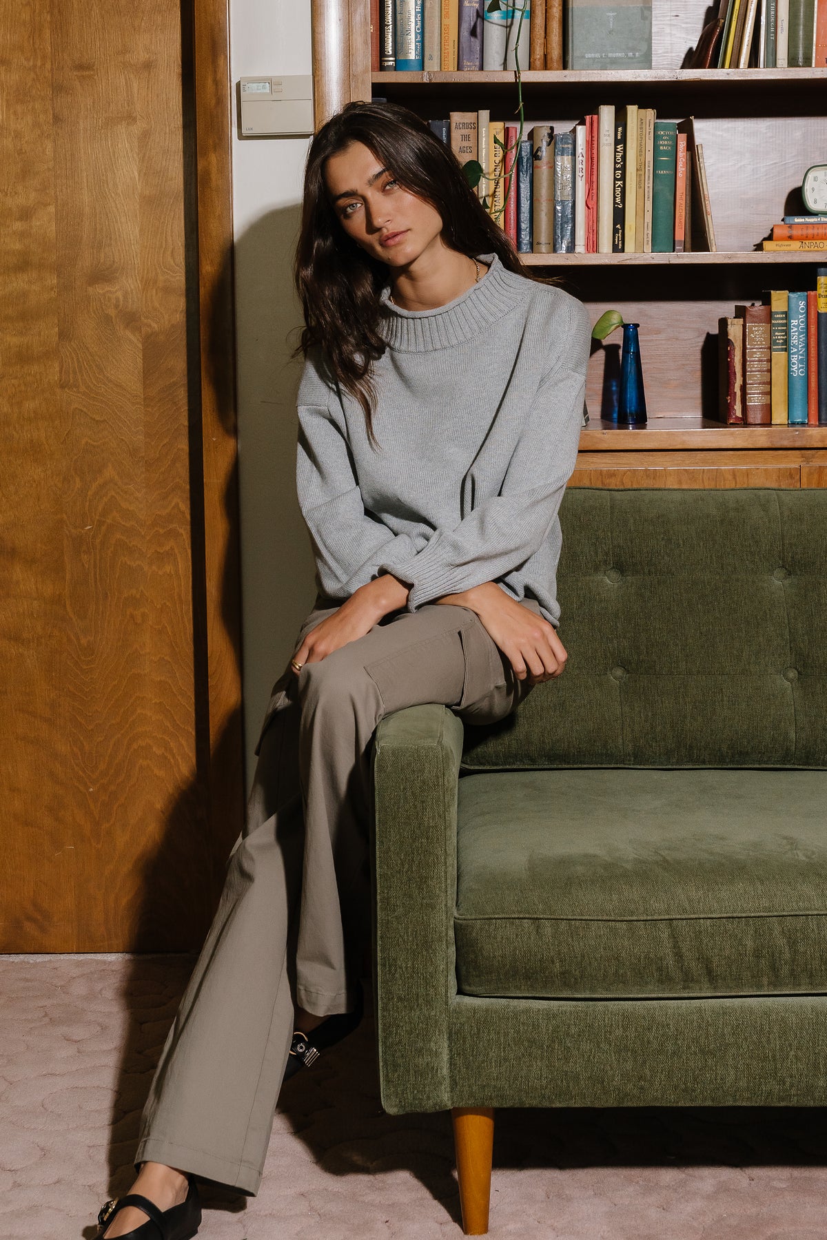 Isabel Mock Neck Sweater in Heather Grey