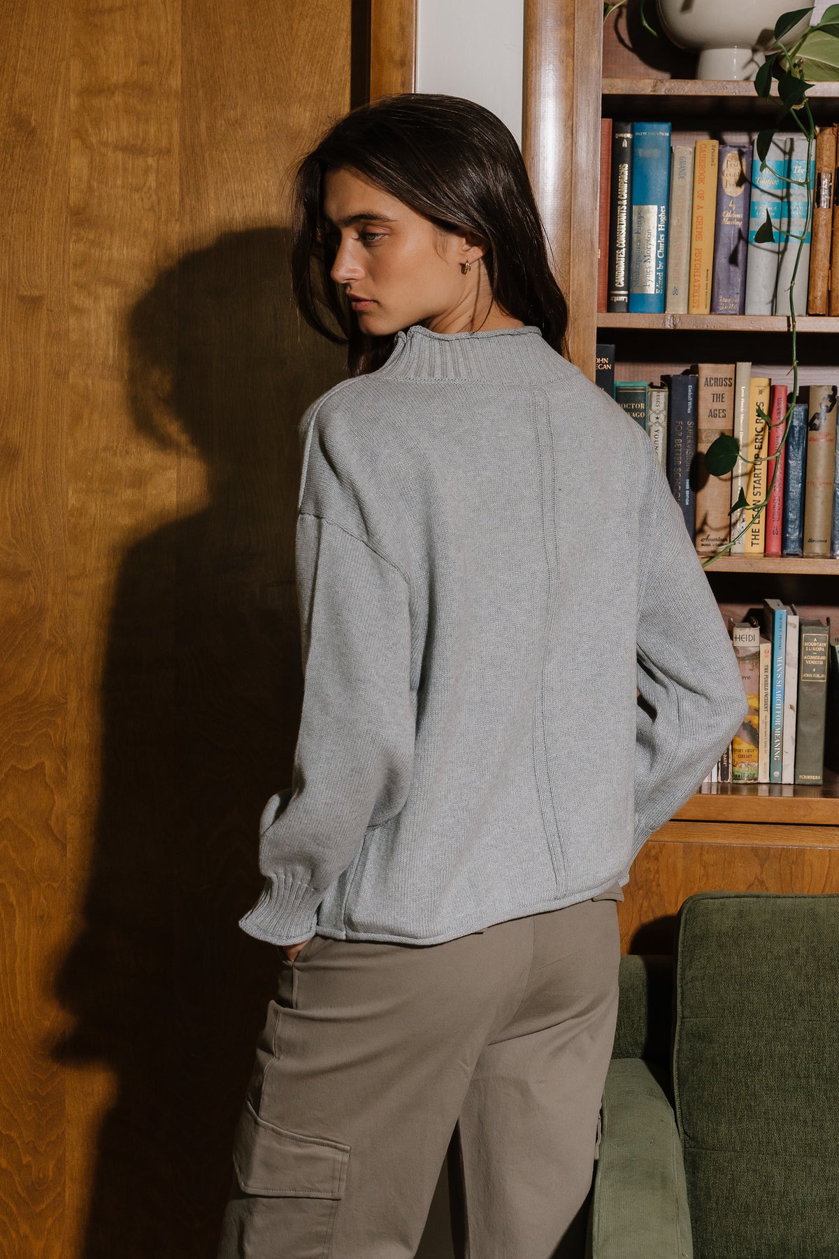 Isabel Mock Neck Sweater in Heather Grey