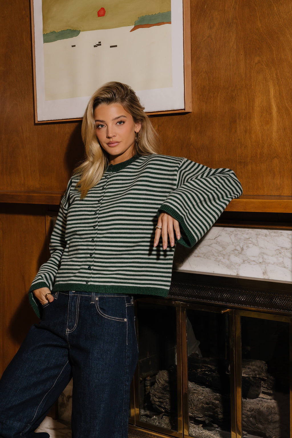 Westley Striped Cardigan in Green