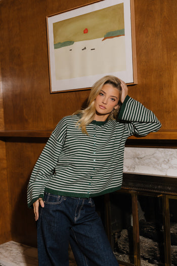 Westley Striped Cardigan in Green