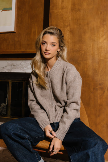 Kelly Knit Bomber Jacket in Taupe
