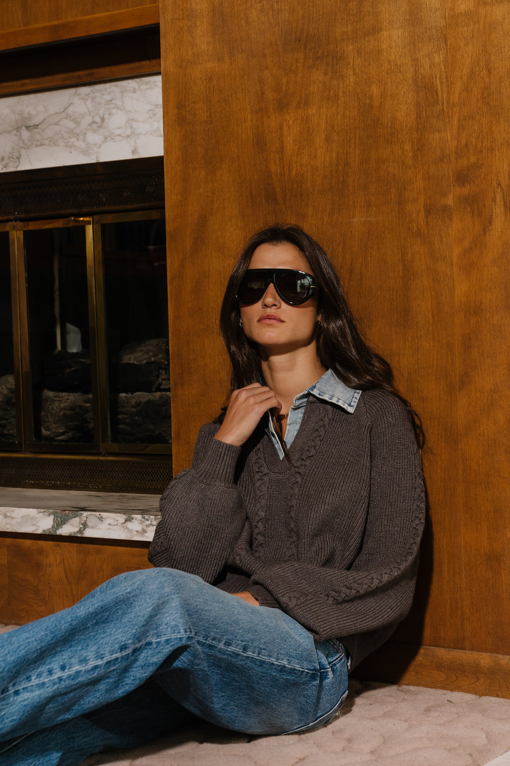 Melissa Contrast Sweater in Charcoal