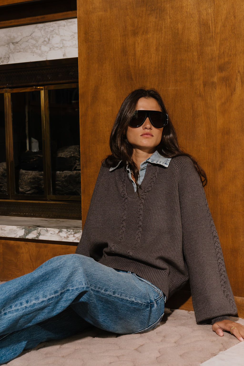 Melissa Contrast Sweater in Charcoal