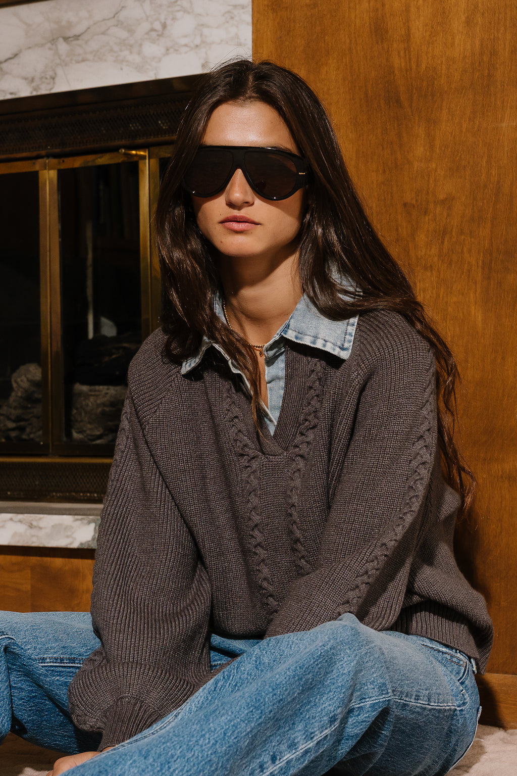 Melissa Contrast Sweater in Charcoal