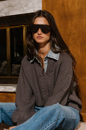 Melissa Contrast Sweater in Charcoal