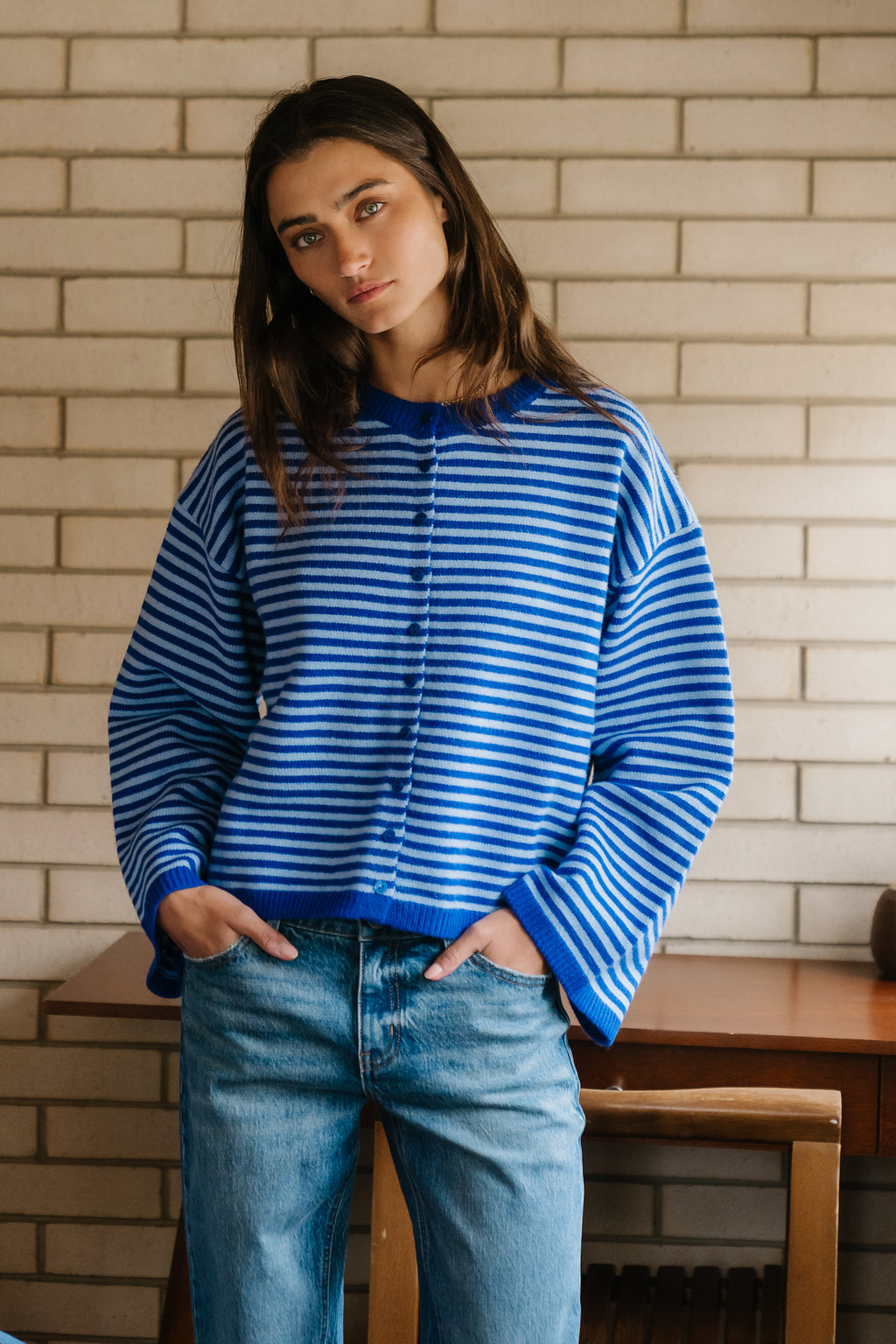 Westley Striped Cardigan in Blue