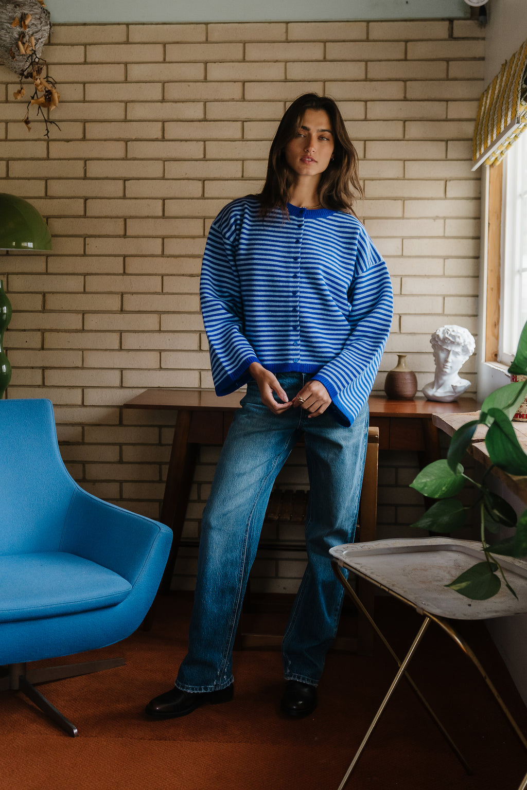 Westley Striped Cardigan in Blue