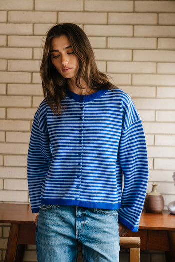 Westley Striped Cardigan in Blue