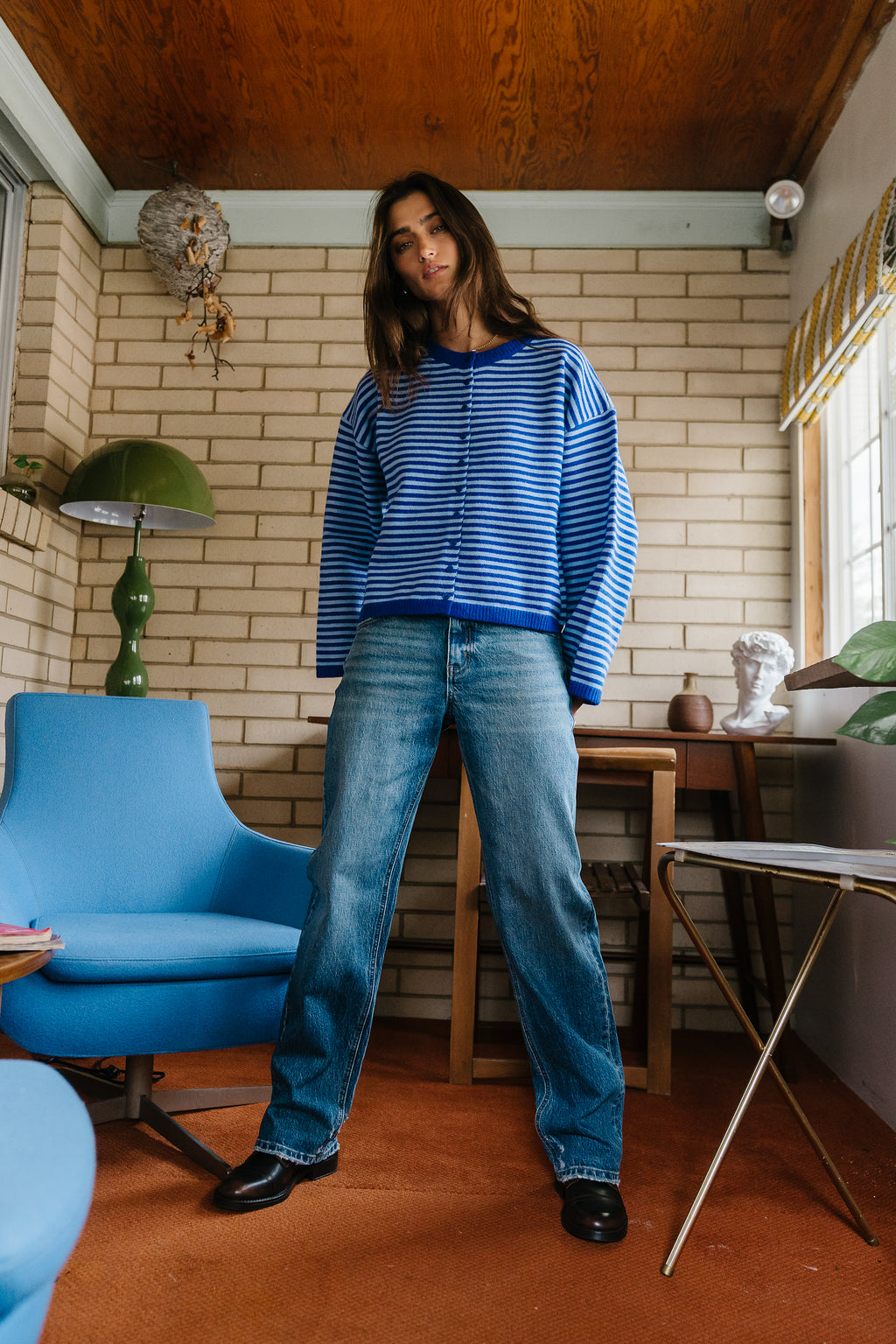 Westley Striped Cardigan in Blue