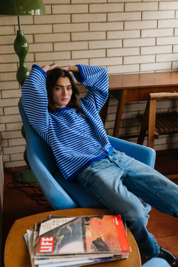 Westley Striped Cardigan in Blue