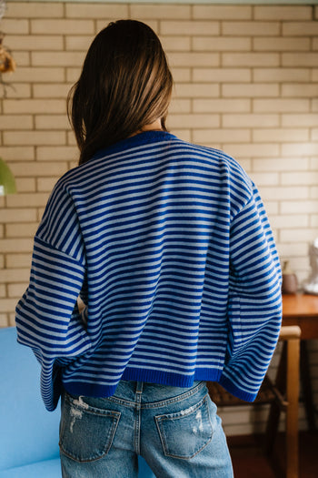 Westley Striped Cardigan in Blue