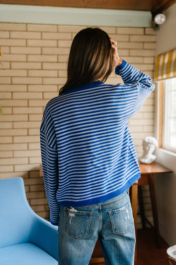 Westley Striped Cardigan in Blue