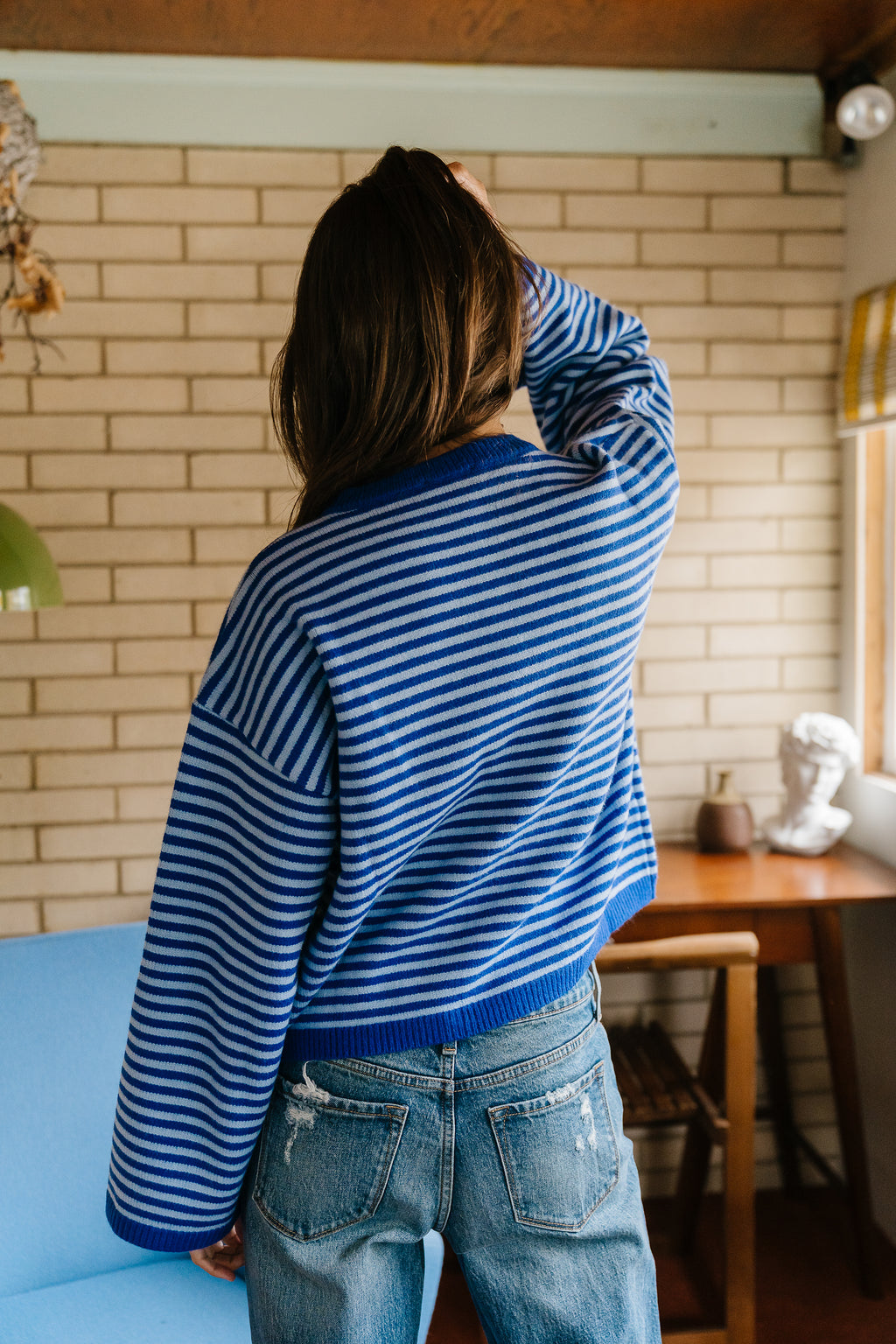 Westley Striped Cardigan in Blue
