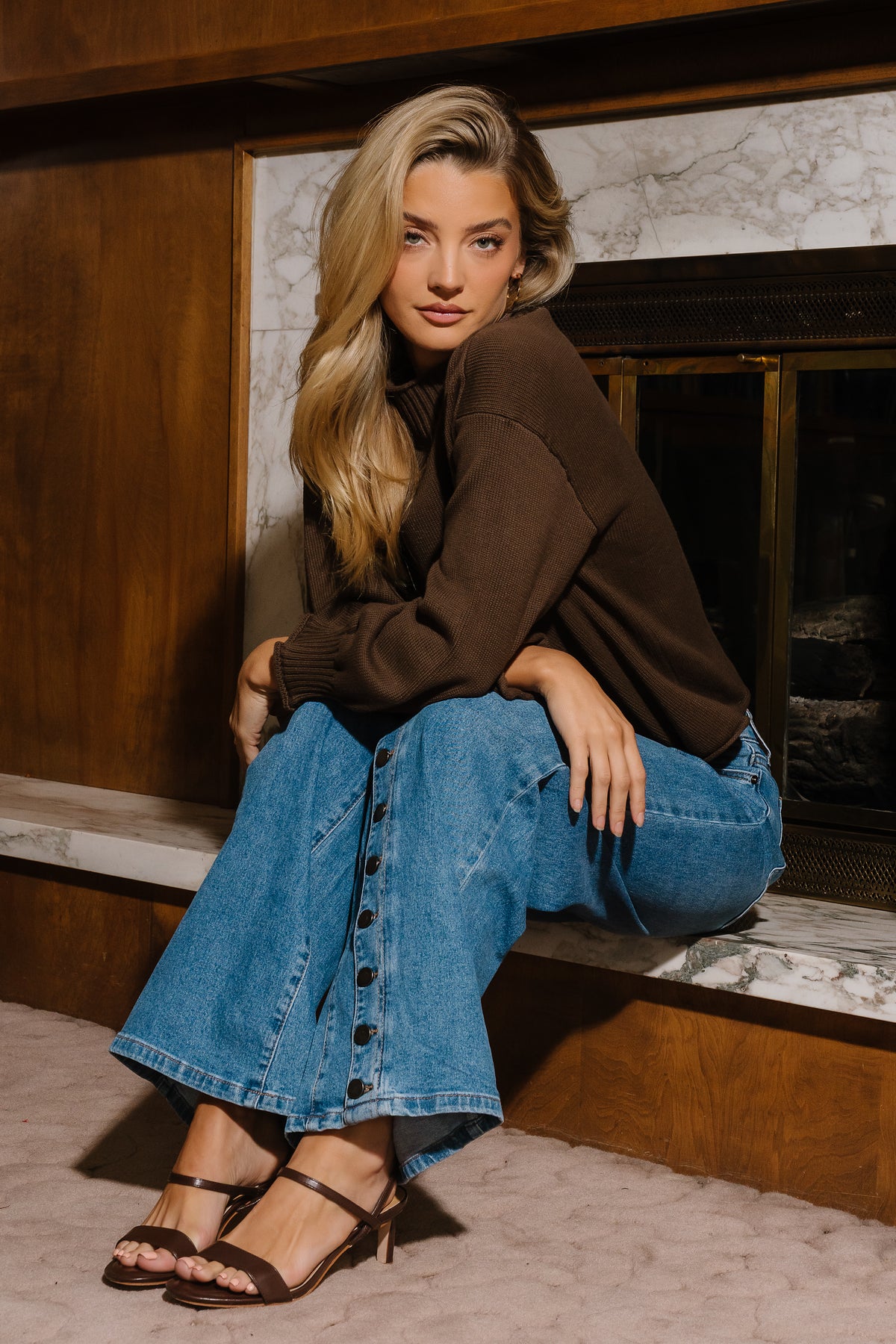 Isabel Mock Neck Sweater in Tan