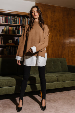Lizzie Mixed Media Sweater in Camel